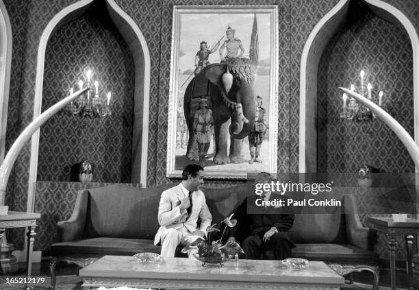 During an around-the-world trip to visit Peace Corps volunteers, Peace Corps founder and president Sargent Shriver shares a laugh with Thai Prime...