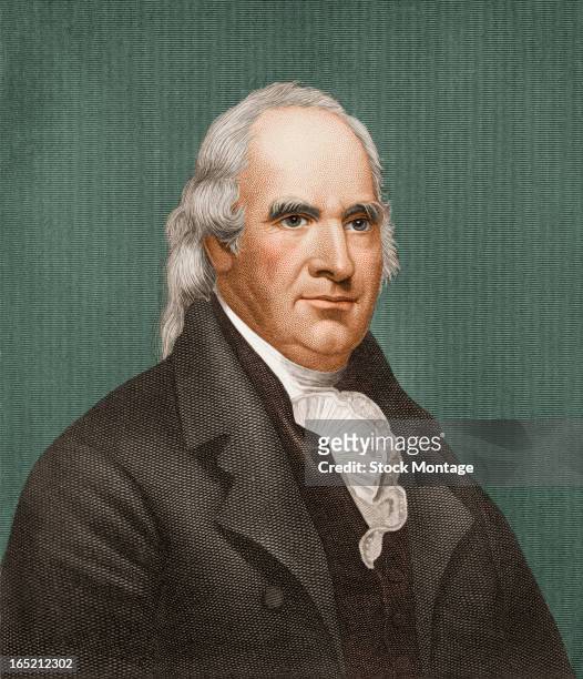Engraved color portrait of American soldier and politician, General George Clinton , late 18th or early 19th century. Clinton served as a general in...