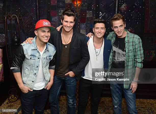Singers Carlos Roberto Pena Jr., James Maslow, Logan Henderson and Kendall Schmidt of the band Big Time Rush attend the Big Time Rush press...
