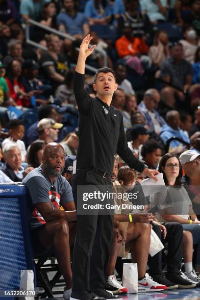 Head Coach Emre Vatansever of the Chicago Sky looks on during the game against the New York Liberty on September 3, 2023 at the Wintrust Arena in...