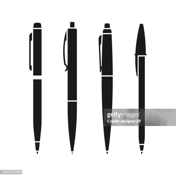 stift und kugelschreiber icon set. - kugelschreiber stock-grafiken, -clipart, -cartoons und -symbole
