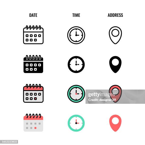 date, time and address icon set. - date fruit stock illustrations