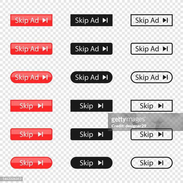 skip ad button set on transparent background. - skipping along stock illustrations