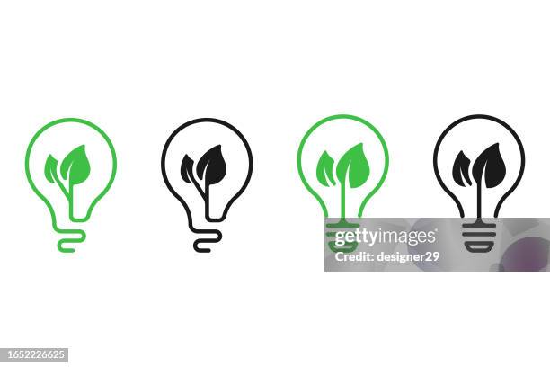 bildbanksillustrationer, clip art samt tecknat material och ikoner med sustainable energy icon. eco green light bulb icon set vector design on white background. - miljöfrågor