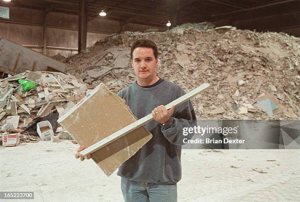 Mark Burns, manager of New West Gypsum Recycling in his Oakville drywall recycling plant. Also some interior shots of truck dumping load of stuff for...
