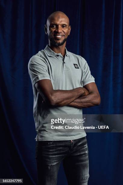Special guest Éric Abidal poses after the UEFA Champions League 2023/24 Group Stage Draw at Grimaldi Forum on September 01, 2023 in Monaco, Monaco.