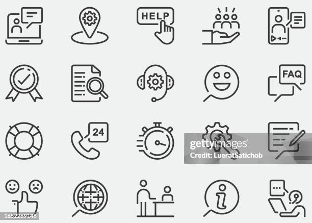 ilustrações de stock, clip art, desenhos animados e ícones de customer service and support line icon. customer satisfied, assistance, experience, feedback, operator, technical supportonline help, helpdesk, quick response, feedback, contact us, message, 24 hours - aberto 24 horas