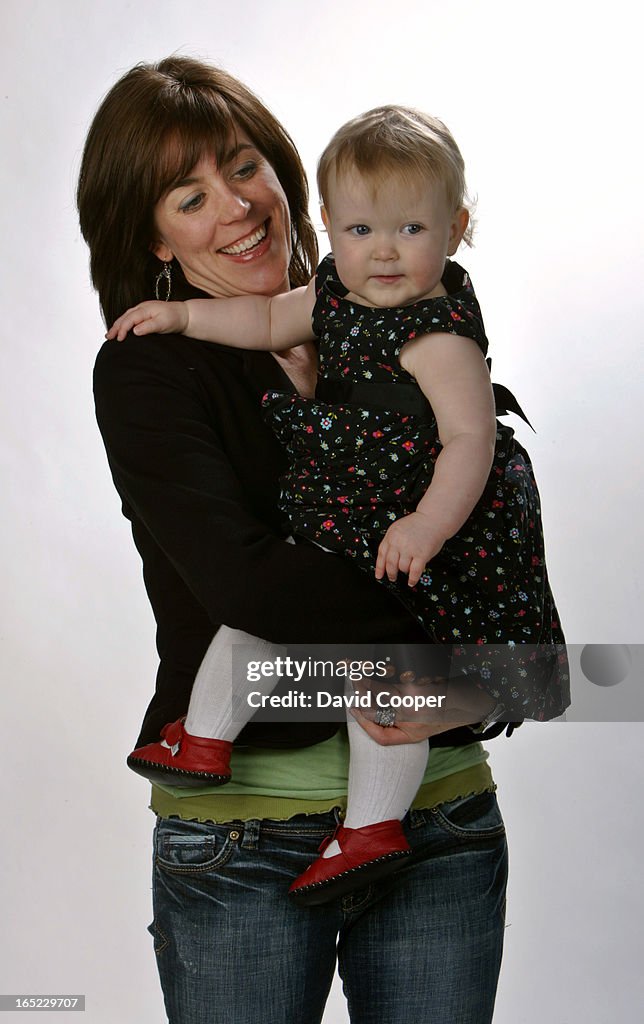 Sarah Richardson and one-year-old daughter Robin in the studio for