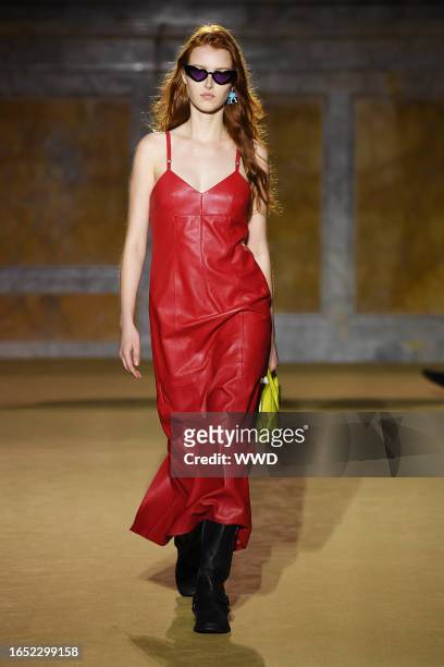 Model on the runway at the COACH Spring 2024 Ready To Wear Fashion Show and dinner event at the New York Public Library on September 7, 2023 in New...