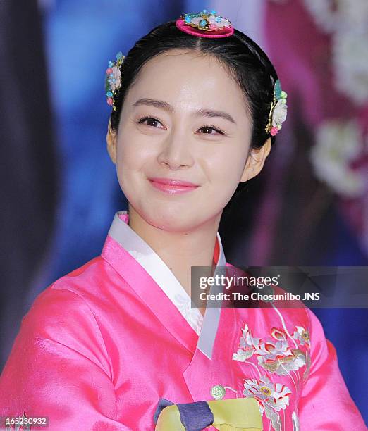 Kim Tae-Hee attends the SBS Drama 'Jang Ok-Jeong' press conference at the MVL Kintex on April 1, 2013 in Goyang, South Korea.