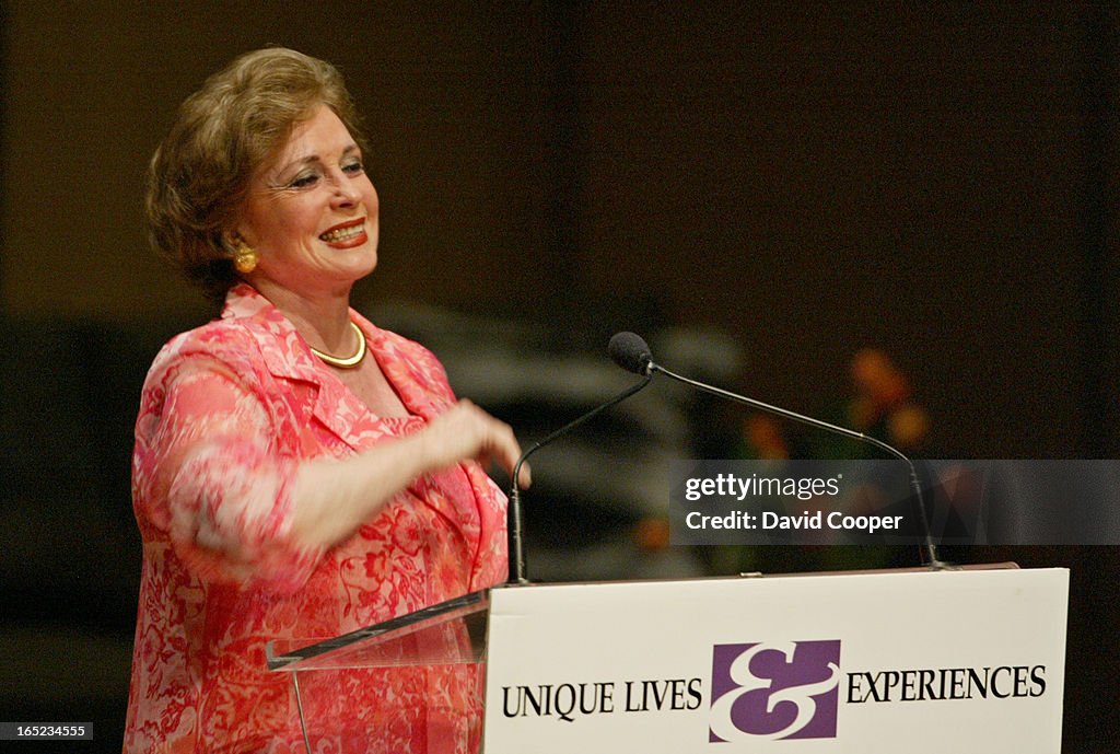 Jehan Sadat widow of Anwar Sadat speaking to the Unique Lives and Experiences at Roy Thomson Hall. A