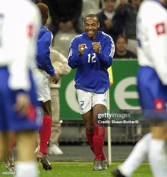 Thierry Henry of France celebrates after a French goal during the international friendly match between France and Yugoslavia at Stade de France,...