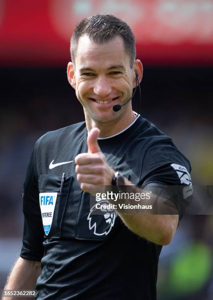 Referee Jarred Gillett during the Premier League match between Sheffield United and Manchester City at Bramall Lane on August 27, 2023 in Sheffield,...