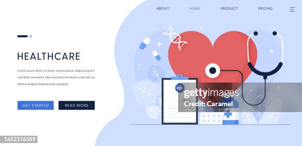 illustrations, cliparts, dessins animés et icônes de illustration de soins de santé pour le modèle de page de destination - dossier médical