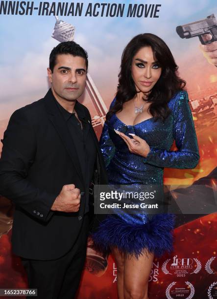 Ramin Sohrab and Dr. Fia Johansson attend the "Layers of Lies" Los Angeles Film Premiere - The First Finnish-Iranian Action Movie at Laemmle Town...