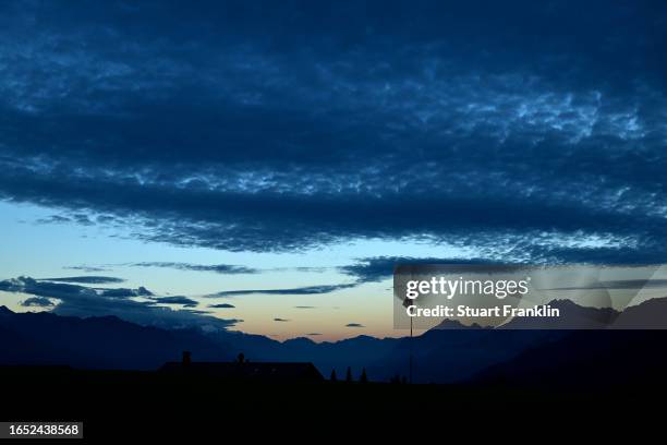 General view of sunrise on the 7th green during Day Two of the Omega European Masters at Crans-sur-Sierre Golf Club on September 01, 2023 in...