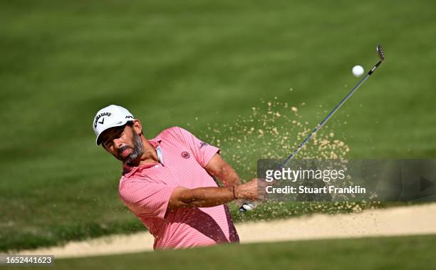 Pablo Larrazabal of Spain plays his second shot on the 5th hole during Day Two of the Omega European Masters at Crans-sur-Sierre Golf Club on...