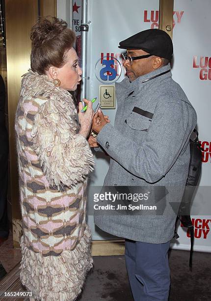 Gossip Columnist Cindy Adams and director Spike Lee attend the "Lucky Guy" Broadway Opening Night - Arrivals & Curtain Call at The Broadhurst Theatre...