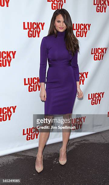 Model Christine Teigen attends the "Lucky Guy" Broadway Opening Night - Arrivals & Curtain Call at The Broadhurst Theatre on April 1, 2013 in New...
