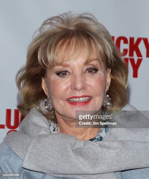 Broadcast Journalist Barbara Walters attends the "Lucky Guy" Broadway Opening Night - Arrivals & Curtain Call at The Broadhurst Theatre on April 1,...