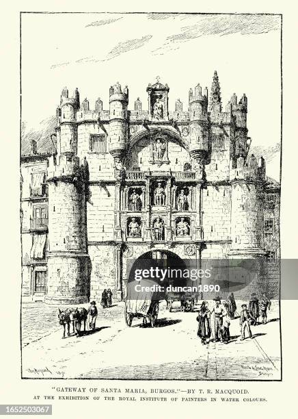 ilustrações de stock, clip art, desenhos animados e ícones de arco de santa maría, the medieval gateway to burgos, spain, 19th century - burgos
