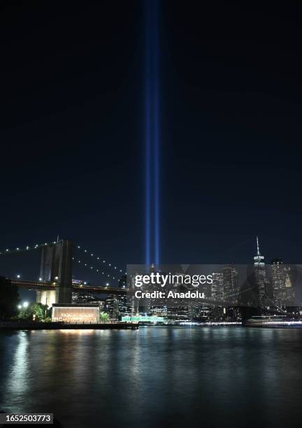 Preparations are underway for the 'Tribute in Light' ceremony set to take place on the anniversary of the September 11th attacks in New York, United...