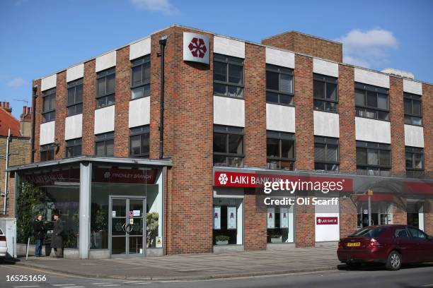 Branch of Laiki Bank UK, a subsiduary of Cyprus Popular Bank, on April 2, 2013 in London, England. Customers with funds in Laiki Bank UK will not...