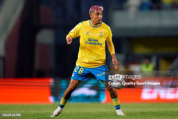 Julian Araujo of UD Las Palmas in action during the LaLiga EA Sports match between UD Las Palmas and Real Sociedad at Estadio Gran Canaria on August...