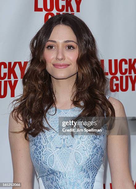 Actress Emmy Rossum attends the "Lucky Guy" Broadway Opening Night - Arrivals & Curtain Call at The Broadhurst Theatre on April 1, 2013 in New York...