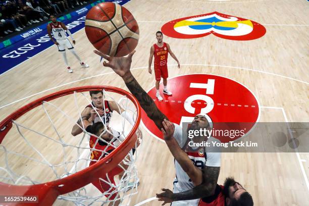 Brandon Ingram of the United States drives to the basket against Bojan Dubljevic of Montenegro in the second quarter during the FIBA Basketball World...