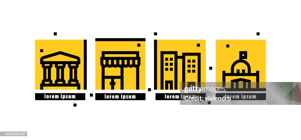 Quad icon pack of Public Buildings series set