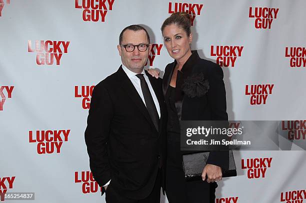 Producer Colin Callender and guest attend the "Lucky Guy" Broadway Opening Night - Arrivals & Curtain Call at The Broadhurst Theatre on April 1, 2013...