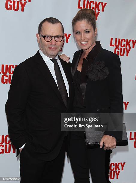 Producer Colin Callender and guest attend the "Lucky Guy" Broadway Opening Night - Arrivals & Curtain Call at The Broadhurst Theatre on April 1, 2013...