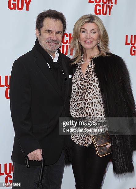 Dennis Miller and wife attend the "Lucky Guy" Broadway Opening Night - Arrivals & Curtain Call at The Broadhurst Theatre on April 1, 2013 in New York...