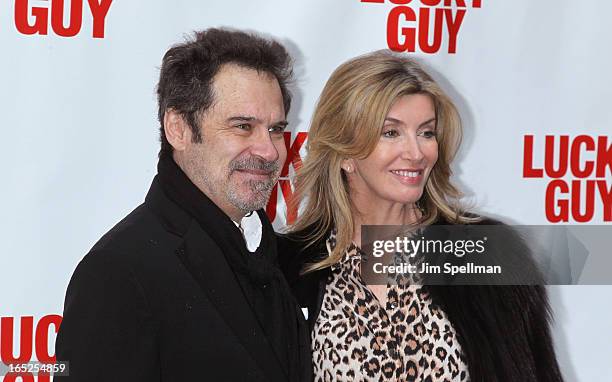 Dennis Miller and wife attend the "Lucky Guy" Broadway Opening Night - Arrivals & Curtain Call at The Broadhurst Theatre on April 1, 2013 in New York...