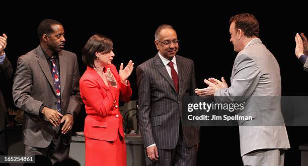 Actors Courtney B. Vance, Maura Tierney, director George C. Wolfe and actor Tom Hanks attend the "Lucky Guy" Broadway Opening Night - Arrivals &...