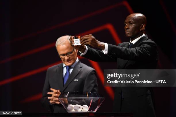 Special Guest, Stephane Mbia draws Brighton & Hove Albion during the UEFA Europa League 2023/24 Group Stage Draw at Grimaldi Forum on September 01,...