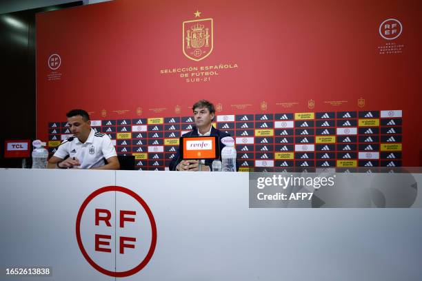 Santi Denia, head coach of Spain under-21 national team, attends during his press conference to talk about Luis Rubiales and give the list of players...