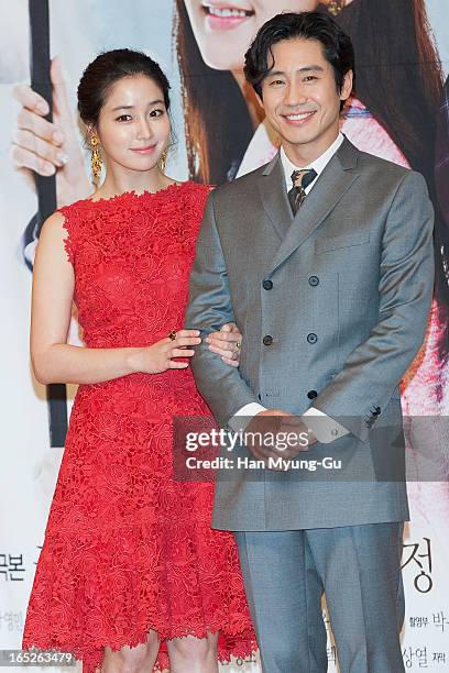 South Korean actors Lee Min-Jung and Shin Ha-Kyun attend the SBS Drama 'All About My Love' Press Conference at SBS Building on April 2, 2013 in...