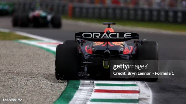 Max Verstappen of the Netherlands driving the Oracle Red Bull Racing RB19 on track during practice ahead of the F1 Grand Prix of Italy at Autodromo...