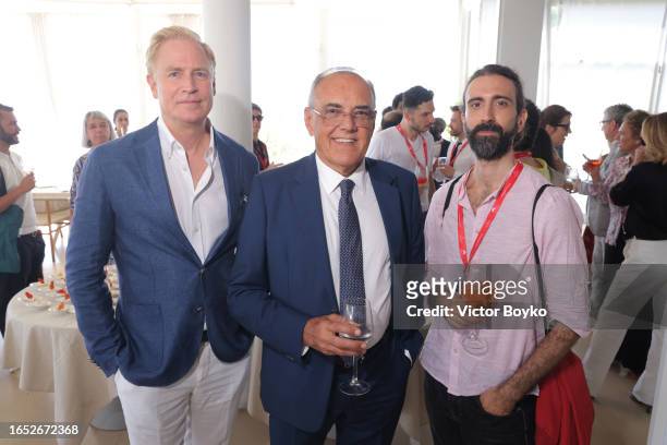 Jeffrey Sharp, Alberto Barbera and Gabriele Capolino attend the Gotham Luncheon Honoring The Filmmakers Of The 11th Edition Of Biennale College...