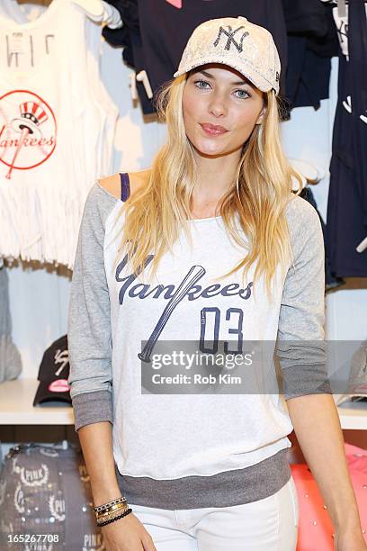 Model Jessica Hart celebrates opening day and the new MLB Pink Collection at Victoria's Secret PINK, Soho on April 2, 2013 in New York City.