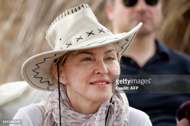Pop Star Madonna pictured during a visit to Mkoko Primary School, one of the schools her Raising Malawi organization has built jointly with US...