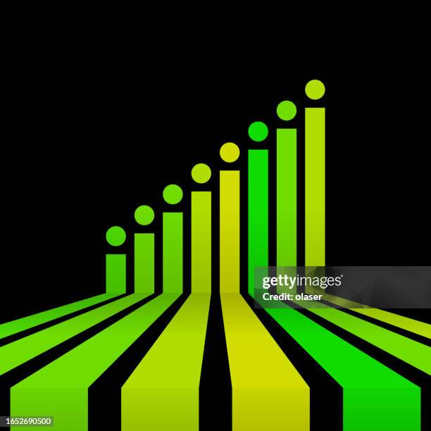 rising green 3d bar graph depicting significant growth. - road ahead stock illustrations