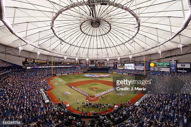 General view of Tropicana Field just before the start of the Opening Day game between the Tampa Bay Rays and the Baltimore Orioles on April 2, 2013...