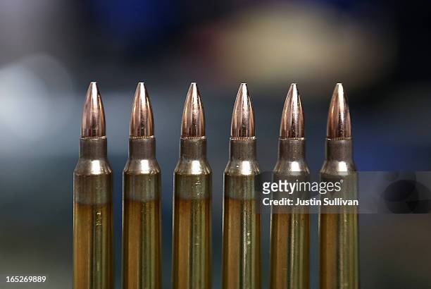 Rounds of .223 rifle ammuntion sits on the counter at Sportsmans Arms on April 2, 2013 in Petaluma, California. In the wake of the Newtown,...