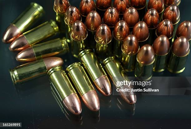 Nine millimeter bullets sit on the counter at Sportsmans Arms on April 2, 2013 in Petaluma, California. In the wake of the Newtown, Connecticut...