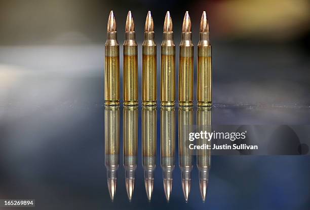 Rounds of .223 rifle ammuntion sits on the counter at Sportsmans Arms on April 2, 2013 in Petaluma, California. In the wake of the Newtown,...