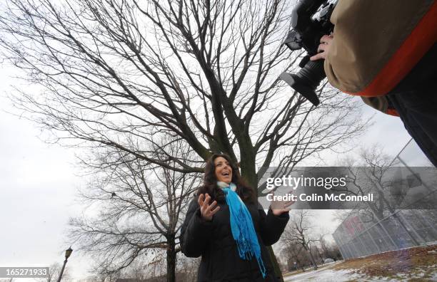 Feb 26th 2009.pics of candice batista and her cameraman alex nemirovsky in trinity bellwoods park she is host of rogers cable 10.a greener toronto. A...