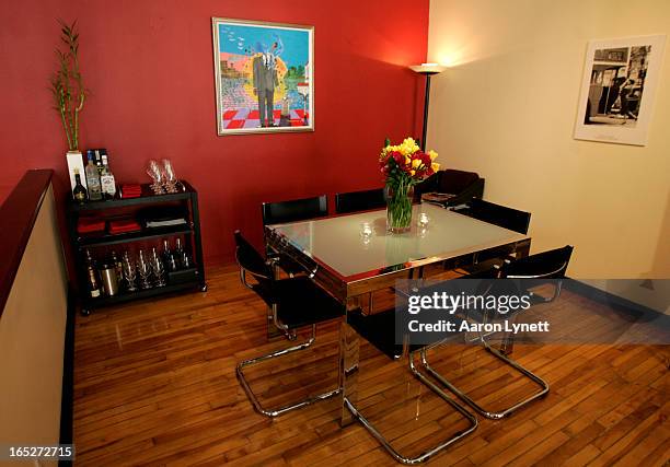 Photos of for 'At Home With. Column of the apartment of former Moxy Fruvous front man and CBC personality Jian Ghomeshi. The dining room.